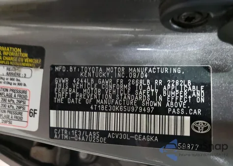 2005 Toyota Camry Le из США, поврежденный, VIN 4T1BE30K65U979497